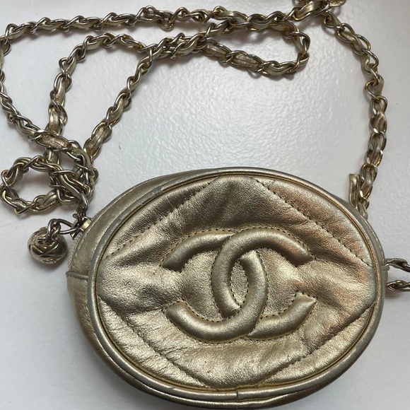 Chanel Vintage Oval Vanity Mini Crossbody with CC Ball Charm – Metallic Gold - Picture 1 of 1